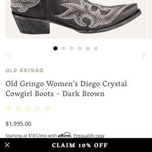 Old Gringo Western Boots.  Size 7.   Worn once.   Paid 1400.00.